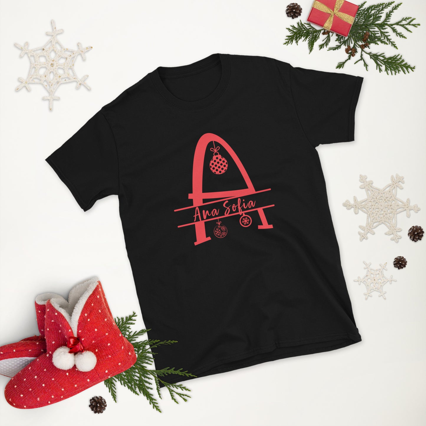 Natal com o seu nome, letra A, texto editável, t-shirt de adulto [PG640S]