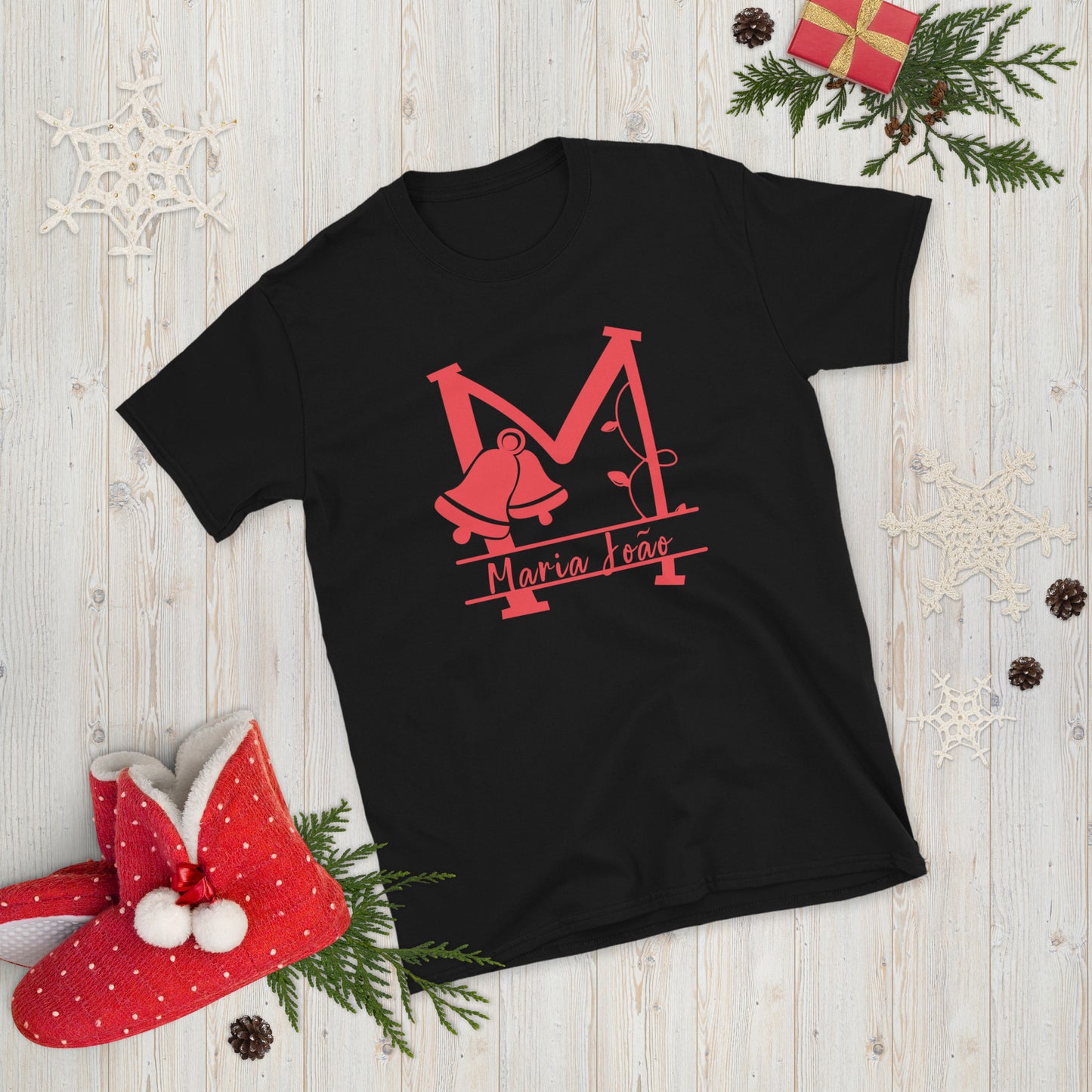 Natal com o seu nome, letra M, texto editável, t-shirt de adulto [PG640S]