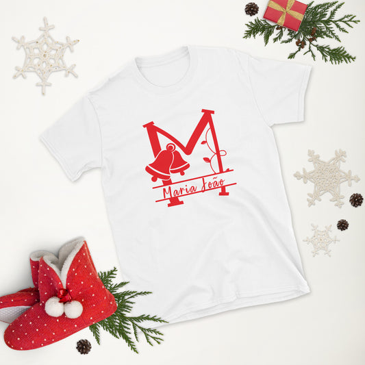 Natal com o seu nome, letra M, texto editável, t-shirt de adulto [PG640S]