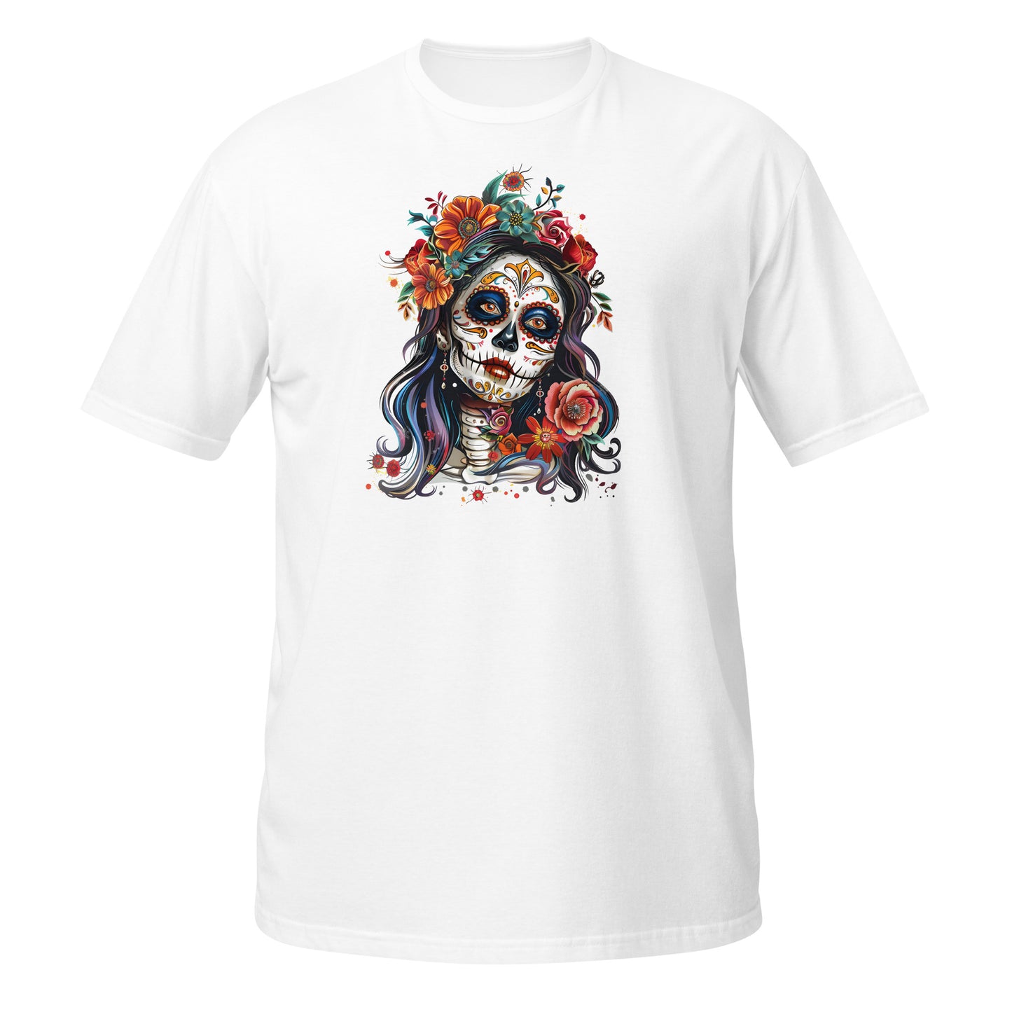 Mardi Gras, Día de los Muertos, mulher e flores [t-shirt PG640S]