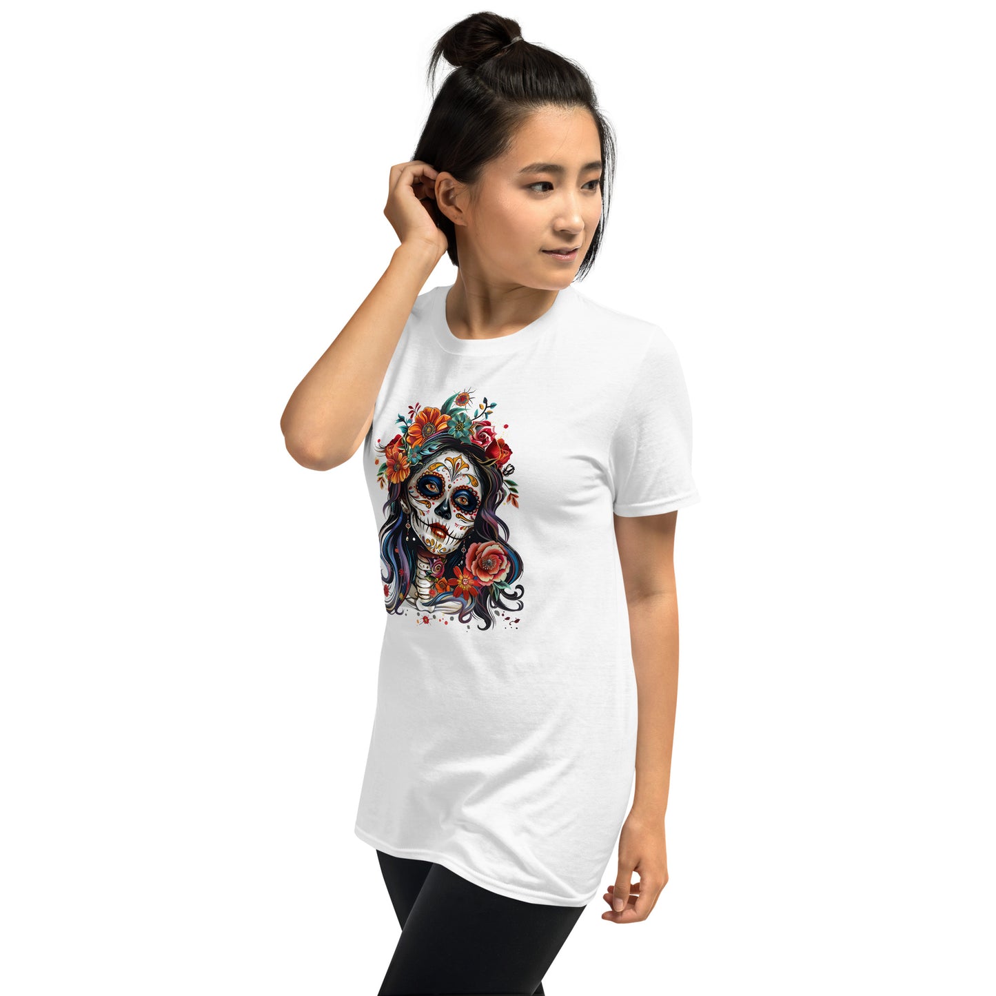 Mardi Gras, Día de los Muertos, mulher e flores [t-shirt PG640S]