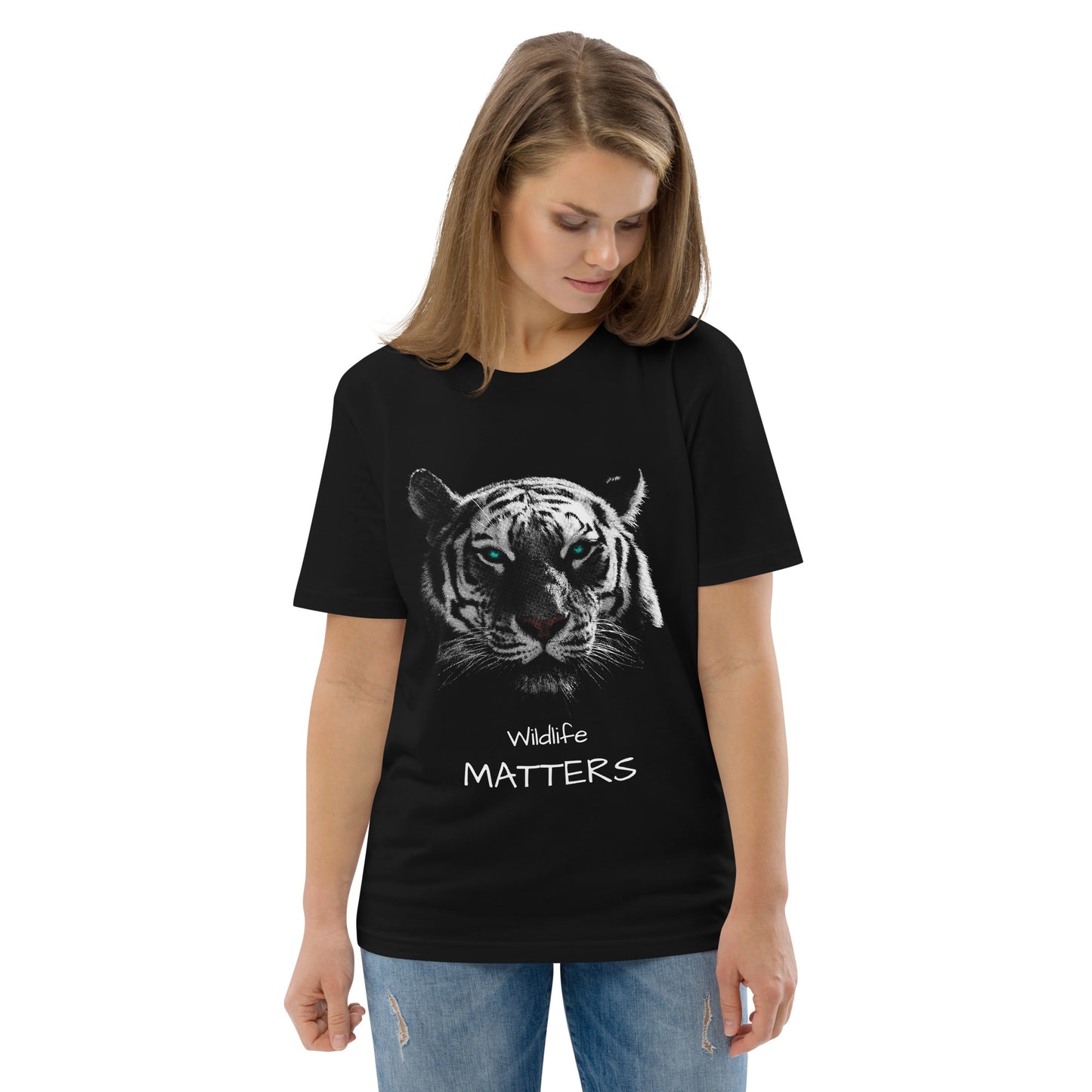 Tigre, wildlife matters, texto editável, t-shirt de adulto 100% algodão orgânico [PSU16G]