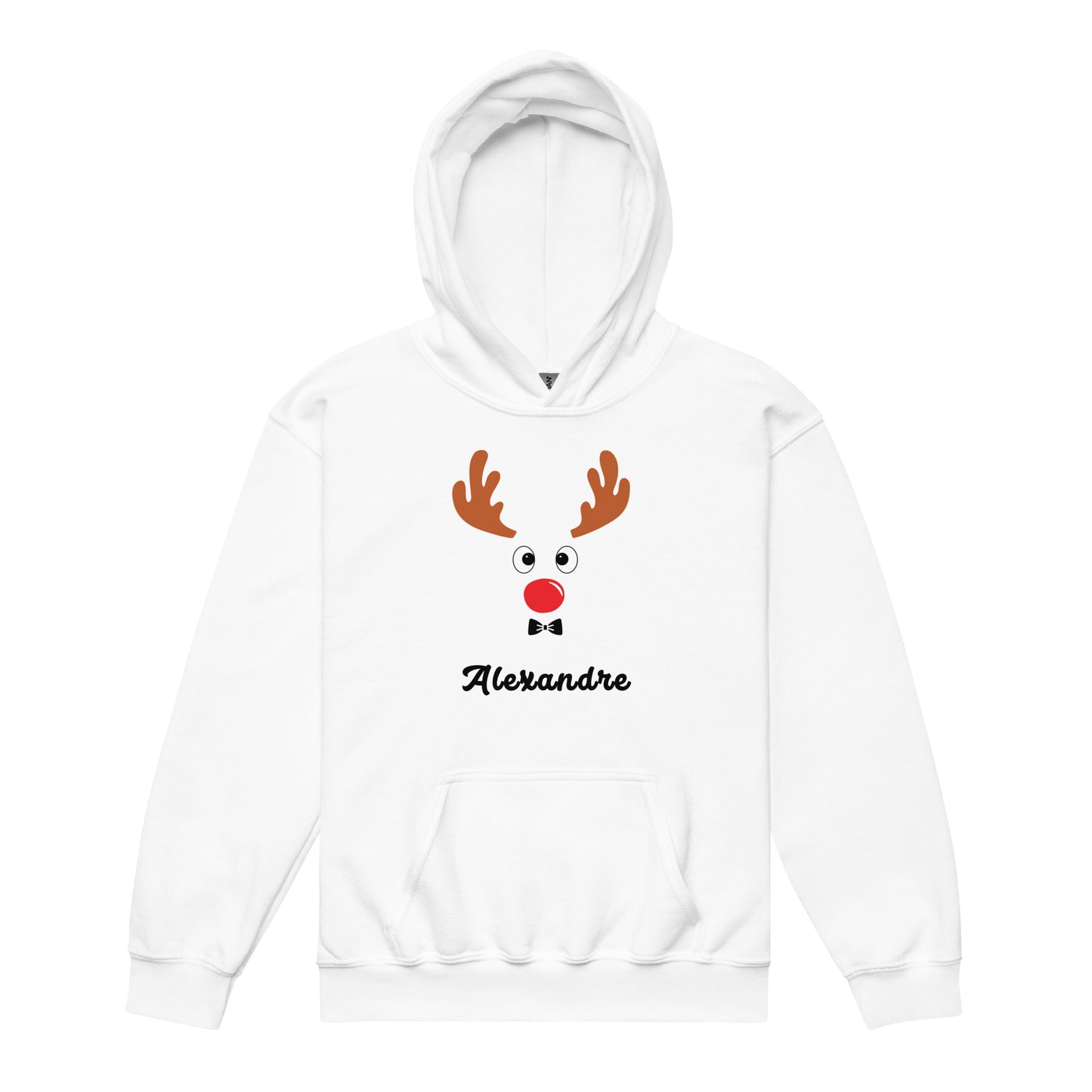 Natal, rena com o seu nome, menino, hoodie para crianças e jovens [PGH18B]