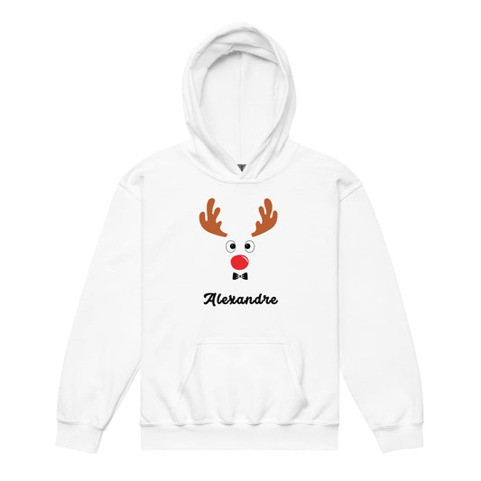 Natal, rena com o seu nome, menino, hoodie para crianças e jovens [PGH18B]